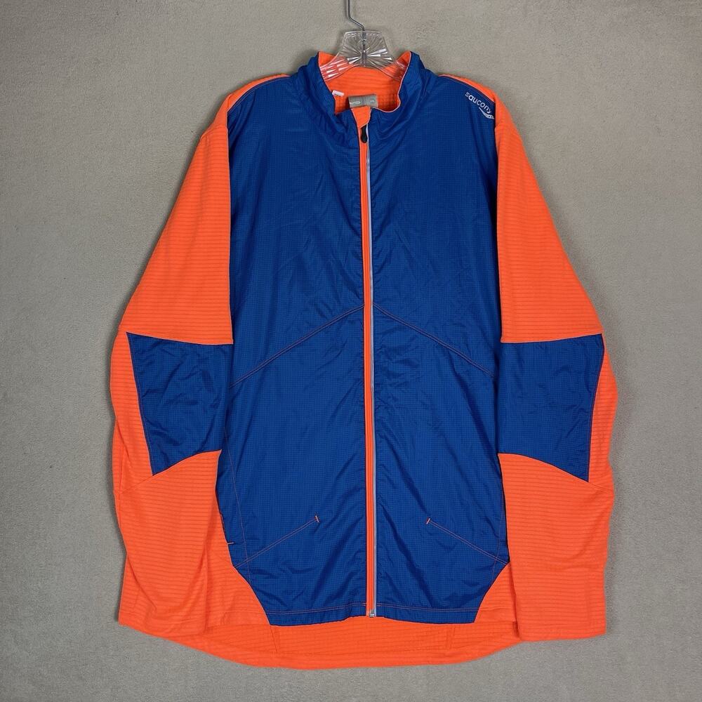 Saucony Jacket Mens XXL Orange Full Zip Lightweight Running Athletic Long Sleeve